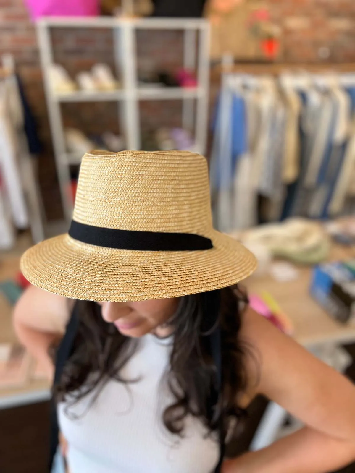 Straw Cloche Hat - Natural/Black