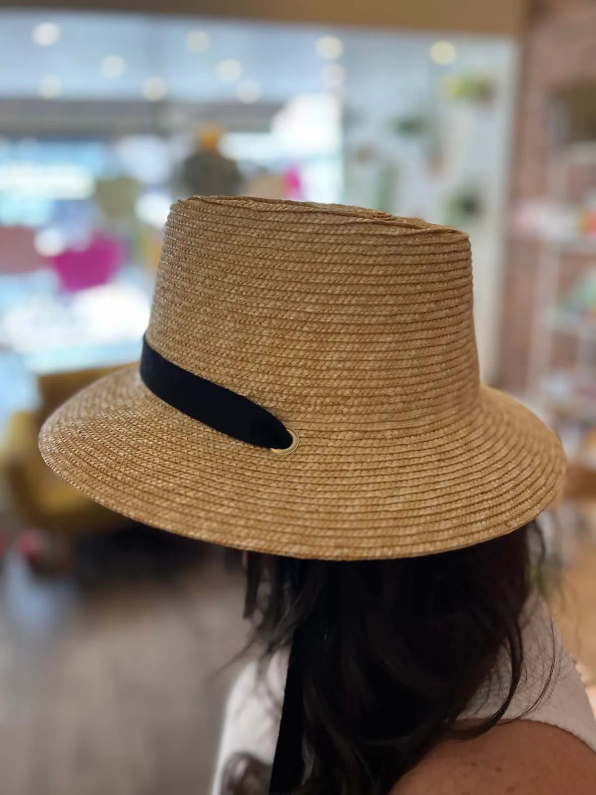 Straw Cloche Hat - Natural/Black