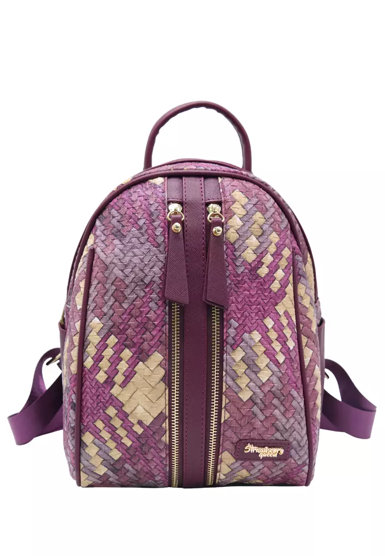 STRAWBERRY QUEEN Strawberry Queen Dual Front Zipper Rattan Backpack - Candy (Rattan AG, Magenta)