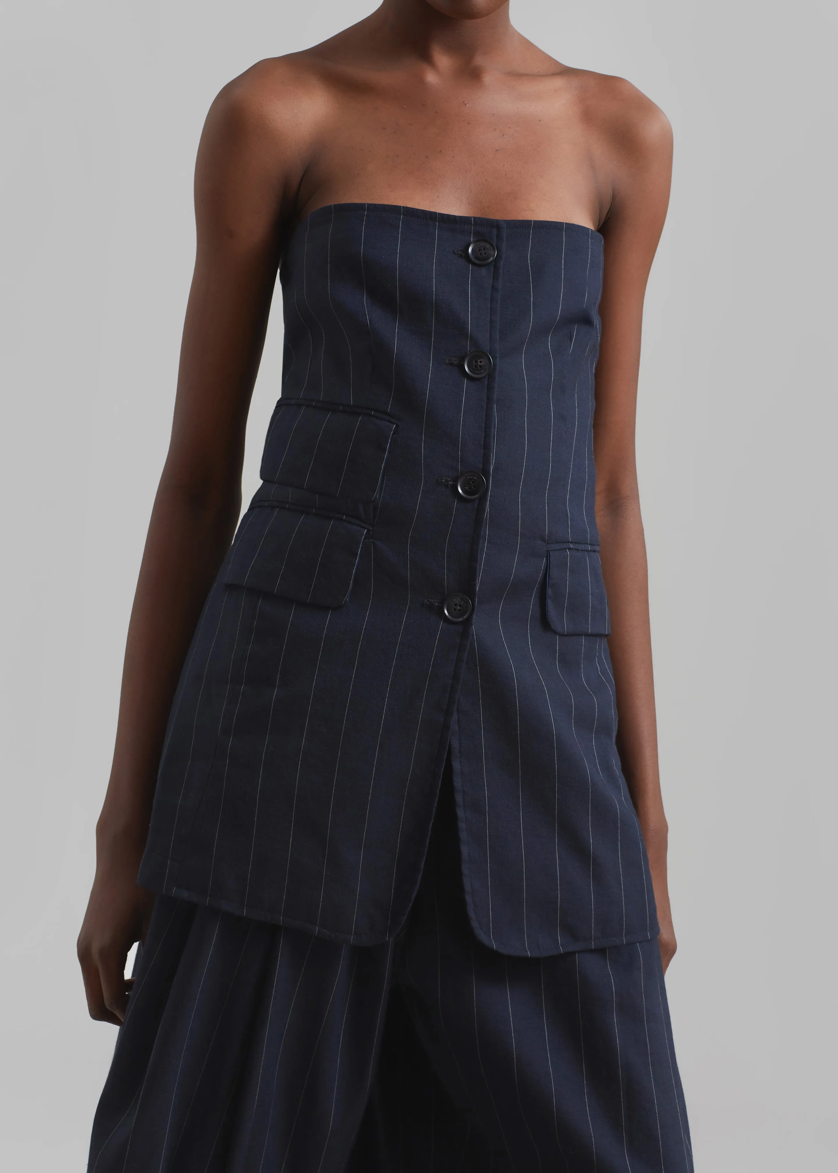 Sunny Strapless Vest - Navy/Beige Pinstripe