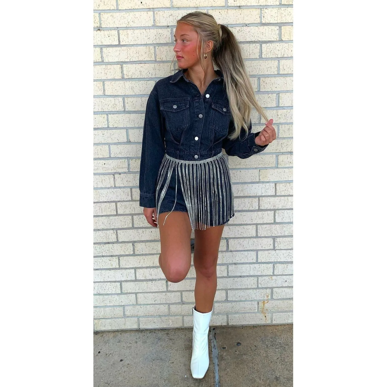 SYDNI Black Denim Romper