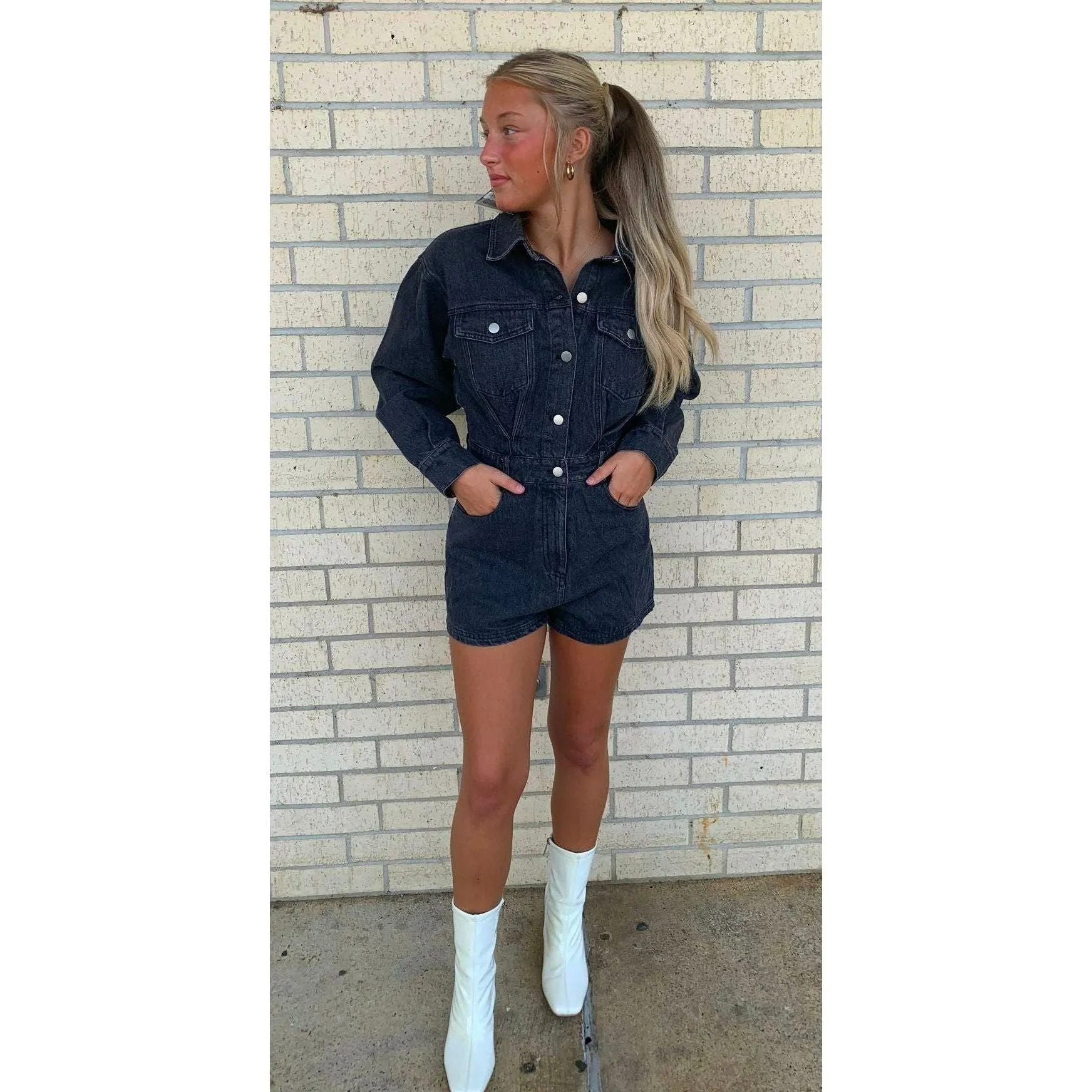 SYDNI Black Denim Romper