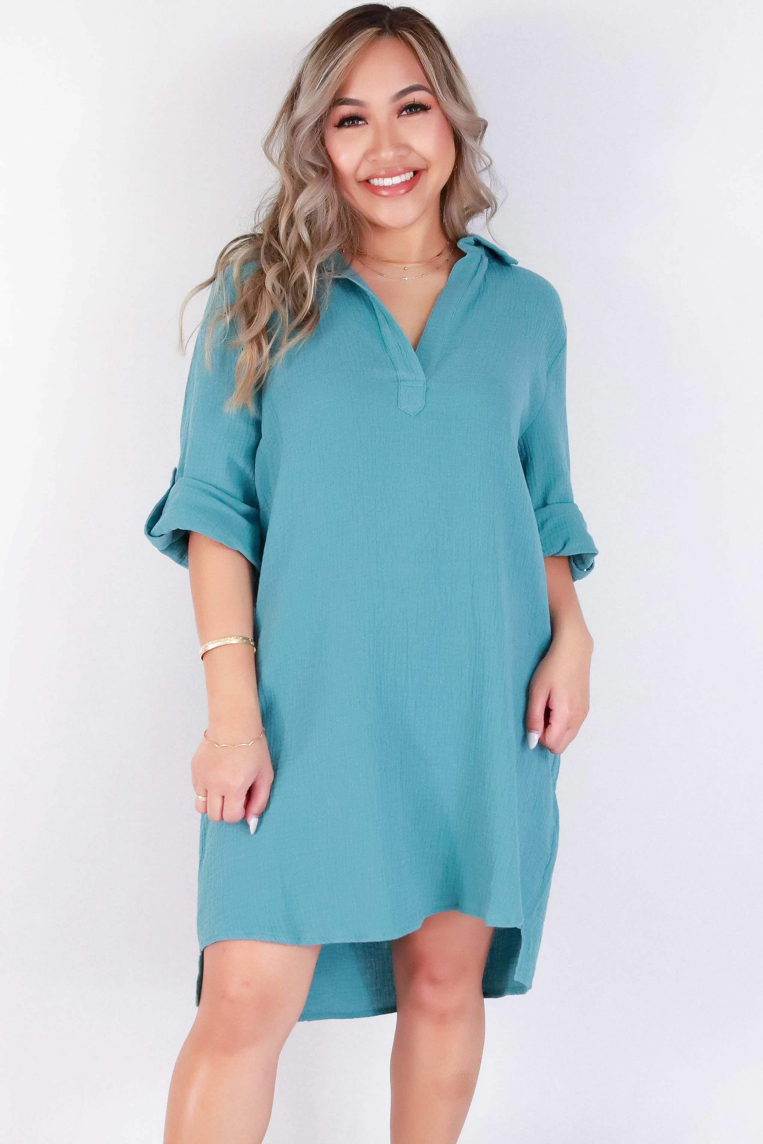 TABBED SLEEVES TUNIC DRESS