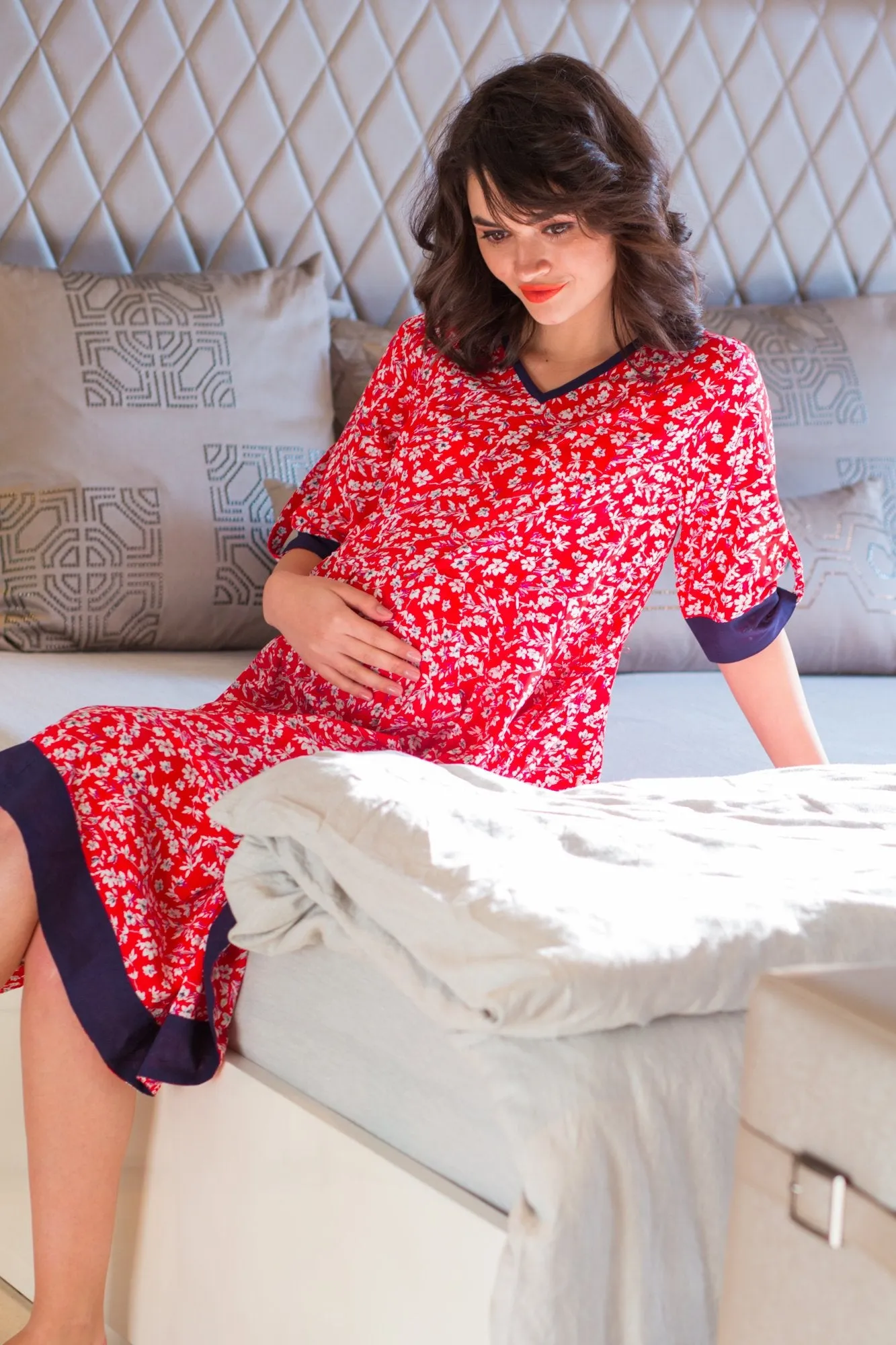 Tangerine Floral Maternity & Nursing Night Dress