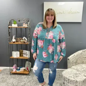 Teal and Pink Floral Babydoll Tunic