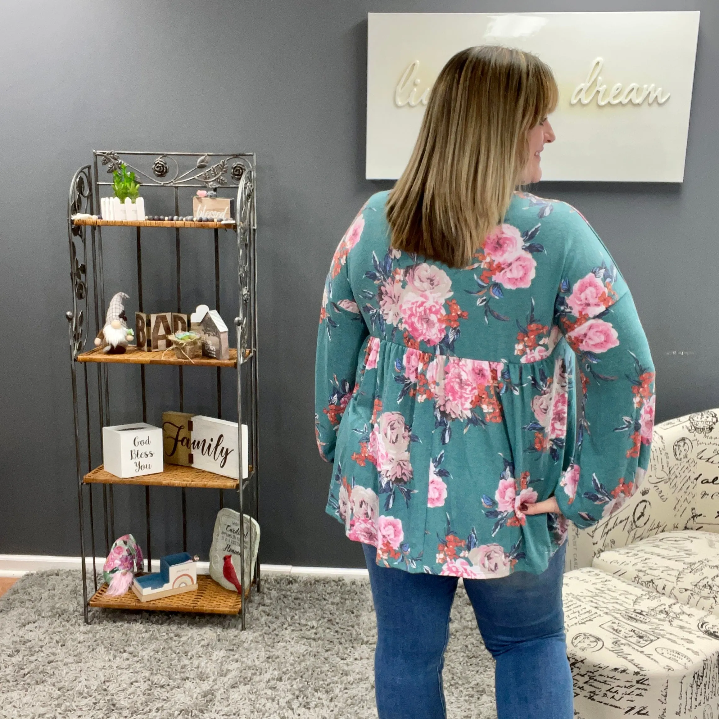 Teal and Pink Floral Babydoll Tunic