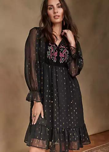 Together Black Embroidery Detail Tunic Dress | Kaleidoscope