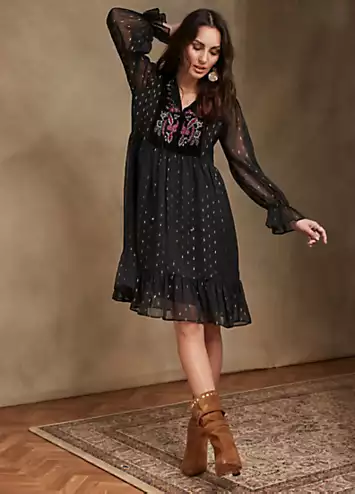 Together Black Embroidery Detail Tunic Dress | Kaleidoscope