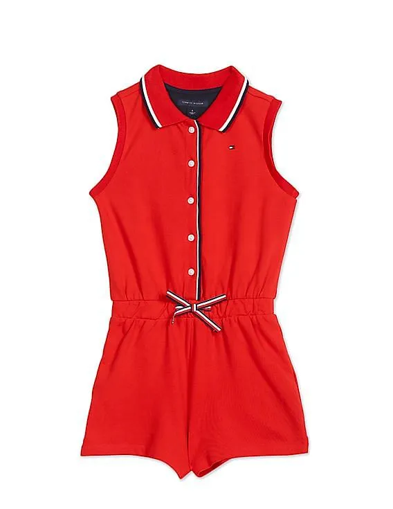 Tommy Hilfiger Kids Girls Red Sleeveless Solid Knit Romper