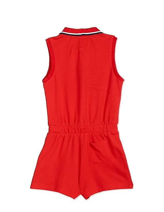 Tommy Hilfiger Kids Girls Red Sleeveless Solid Knit Romper