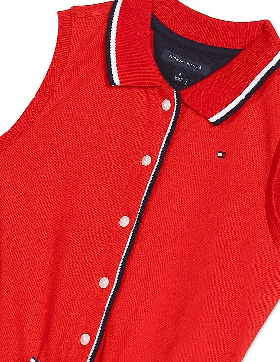 Tommy Hilfiger Kids Girls Red Sleeveless Solid Knit Romper