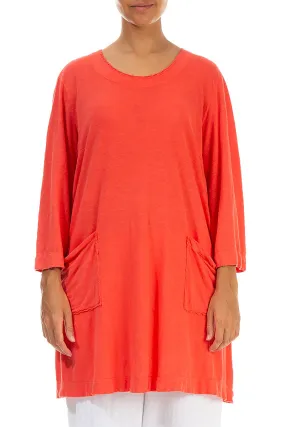 Two Pockets Living Coral Linen Jersey Tunic