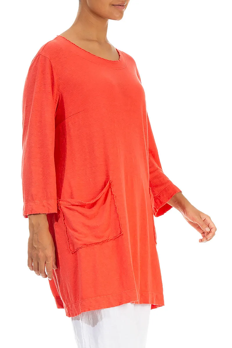 Two Pockets Living Coral Linen Jersey Tunic