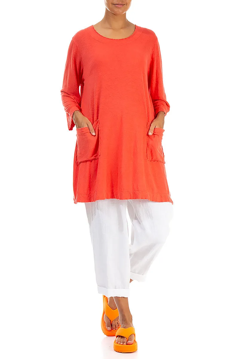 Two Pockets Living Coral Linen Jersey Tunic