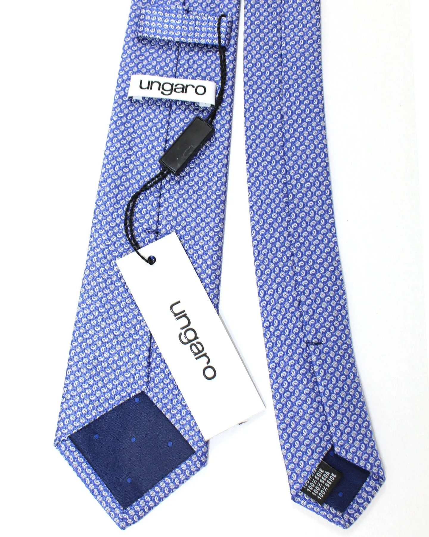 Ungaro Silk Tie Royal Blue Geometric - Narrow Cut Designer Necktie SALE