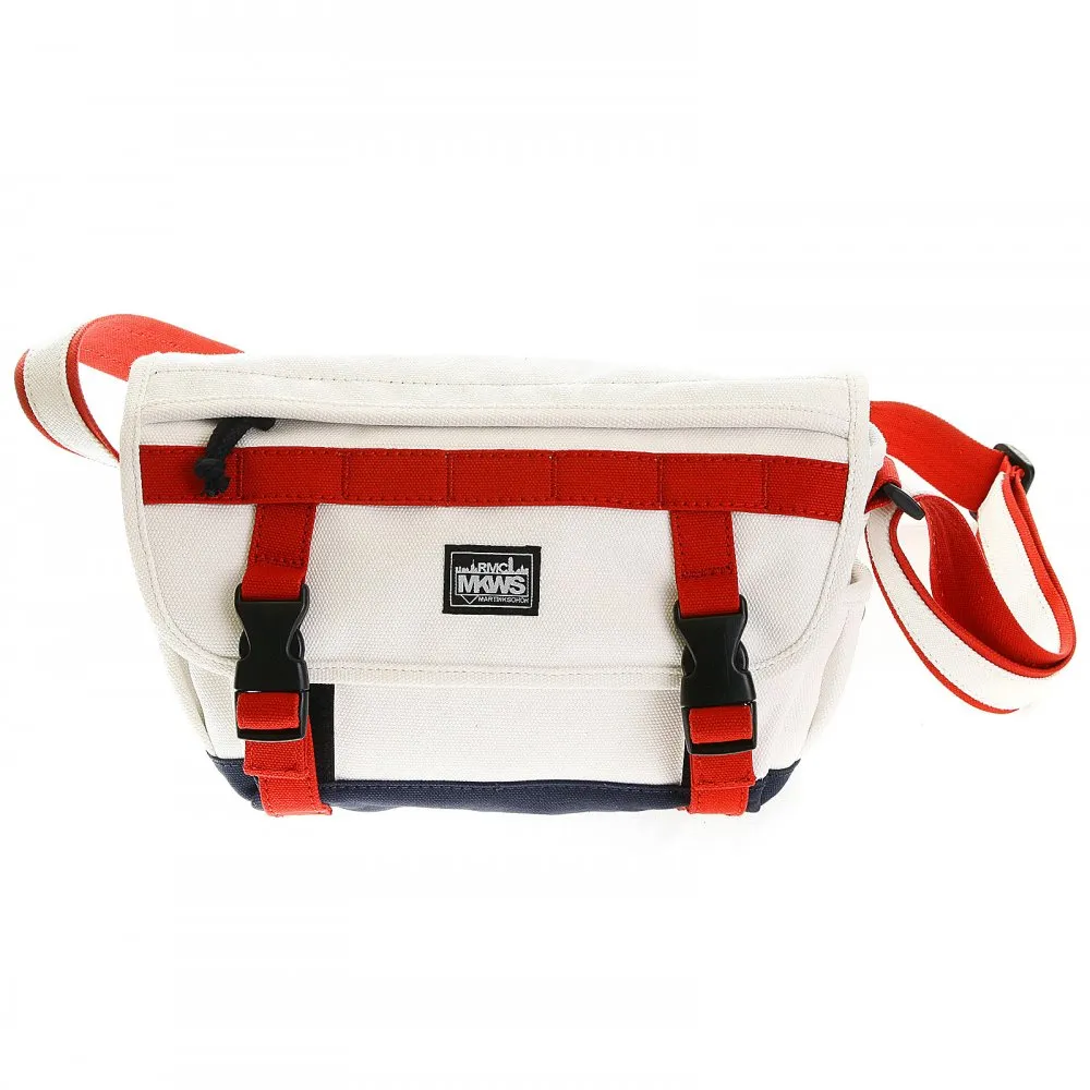 Unisex White Canvas with Red and Navy Canvas Trim Shoulder Bag