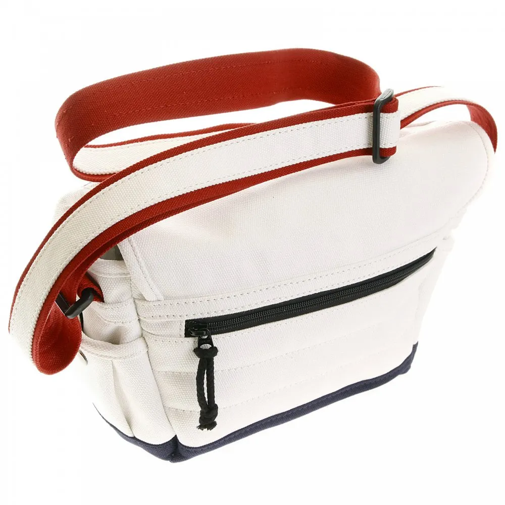 Unisex White Canvas with Red and Navy Canvas Trim Shoulder Bag