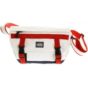 Unisex White Canvas with Red and Navy Canvas Trim Shoulder Bag