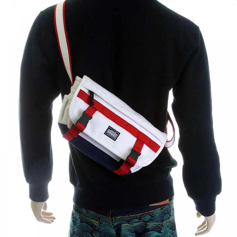 Unisex White Canvas with Red and Navy Canvas Trim Shoulder Bag