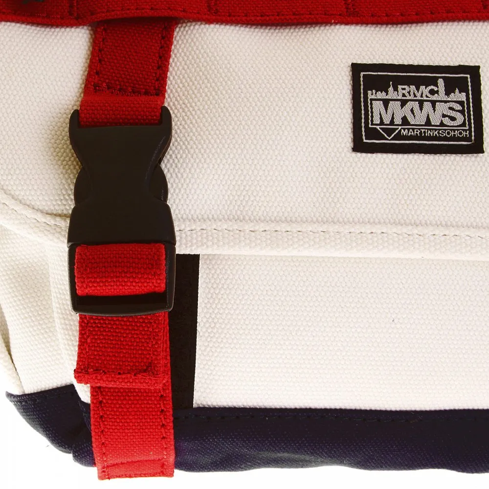 Unisex White Canvas with Red and Navy Canvas Trim Shoulder Bag