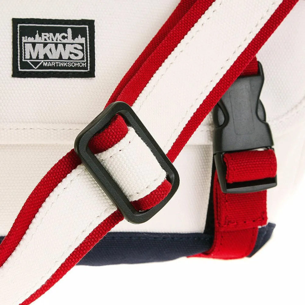 Unisex White Canvas with Red and Navy Canvas Trim Shoulder Bag