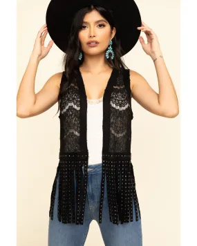 Vocal Women's Lace Studded Fringe Vest