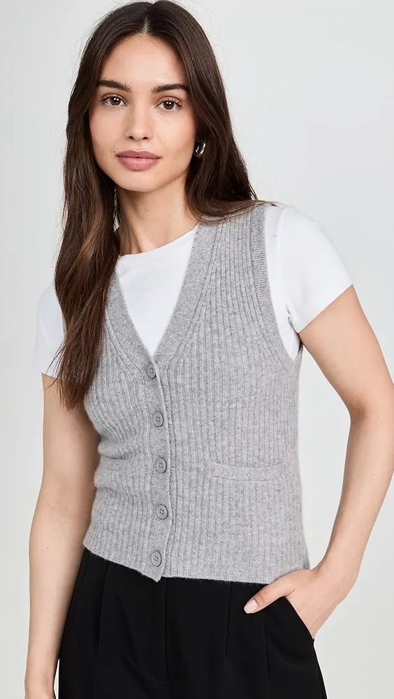 White + Warren   Cashmere Ribbed Button Vest 