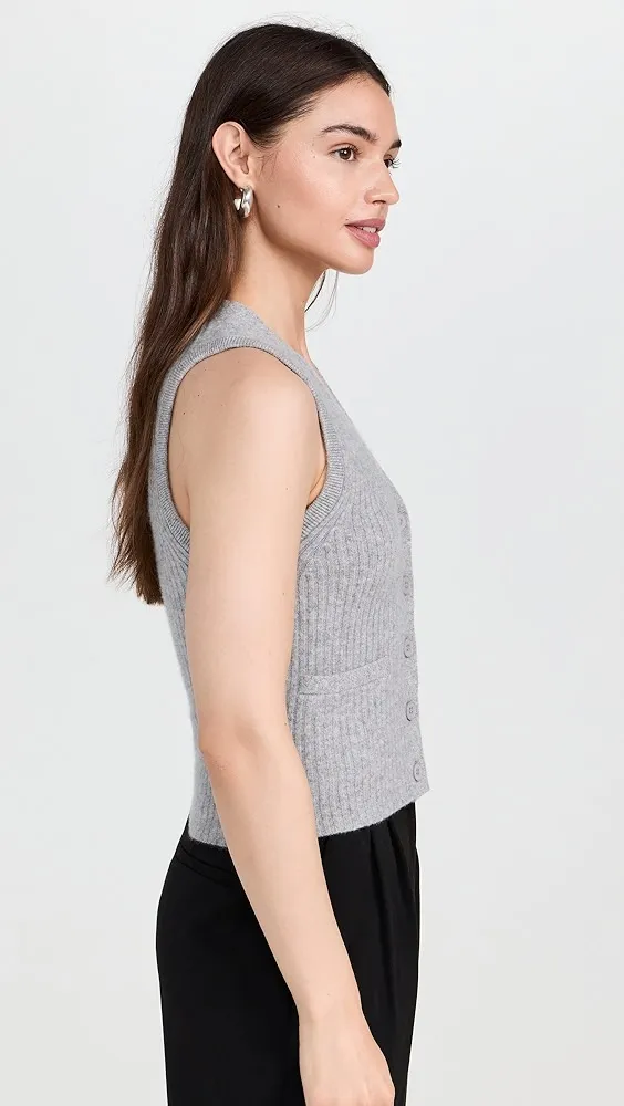 White + Warren   Cashmere Ribbed Button Vest 