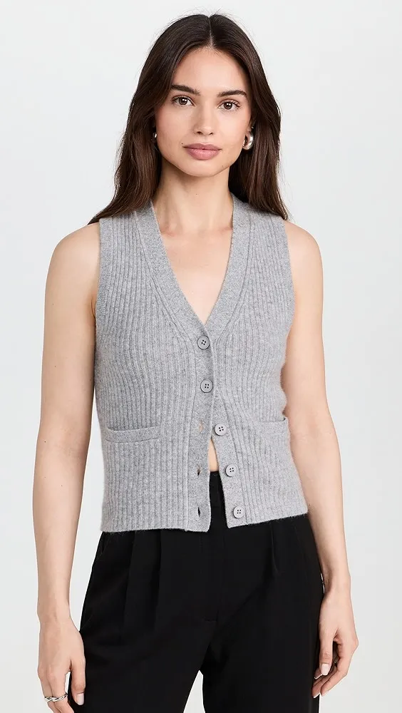 White + Warren   Cashmere Ribbed Button Vest 