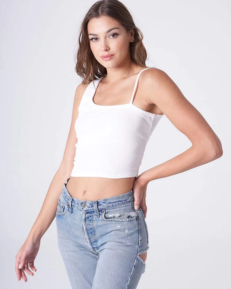 White Asymmetrical Crop Tank