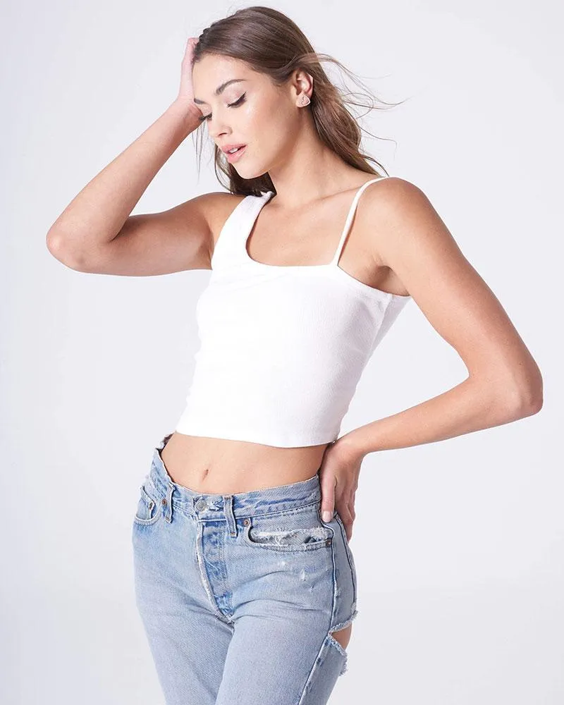 White Asymmetrical Crop Tank