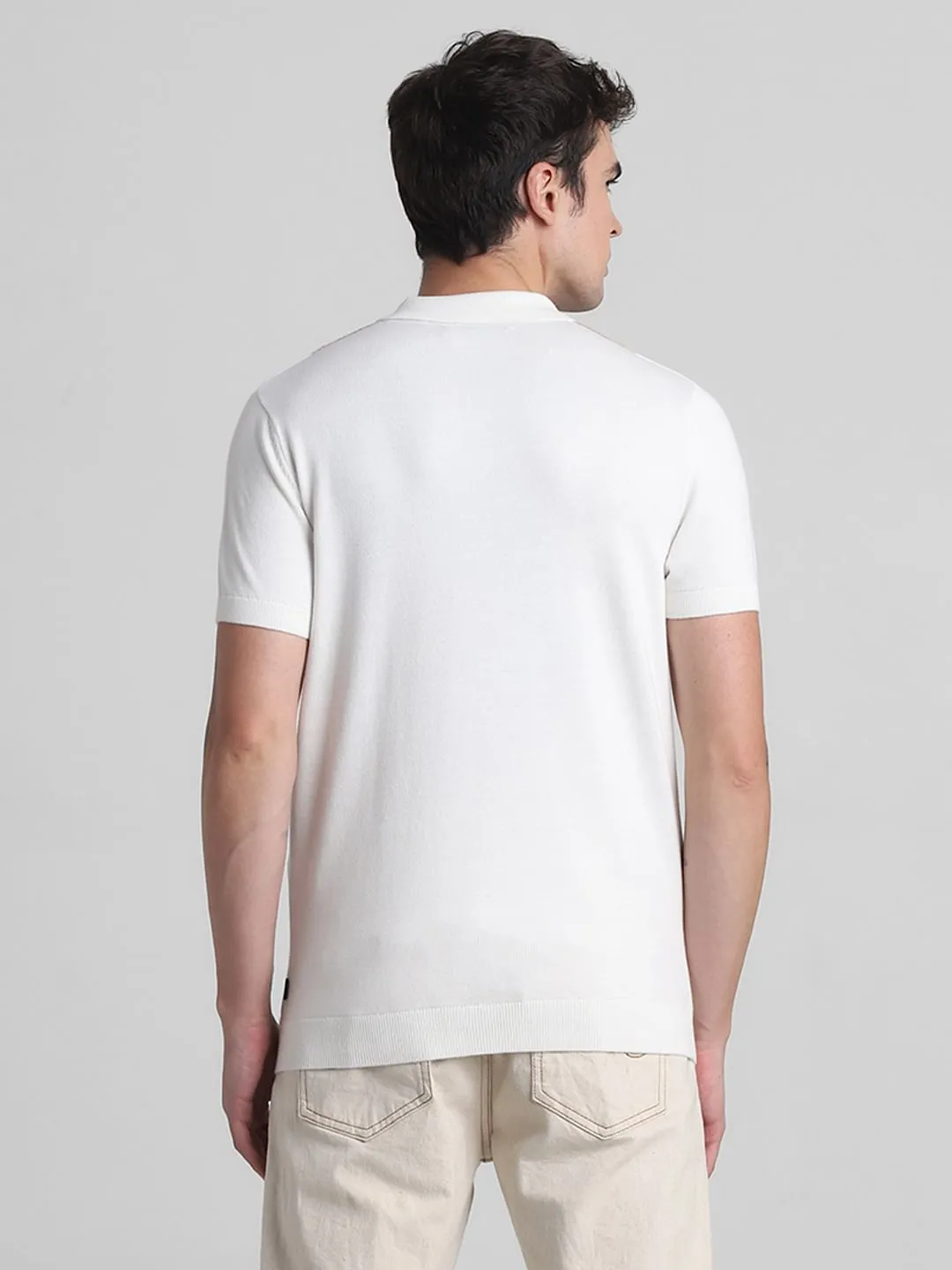 White Front Open Knitted Polo