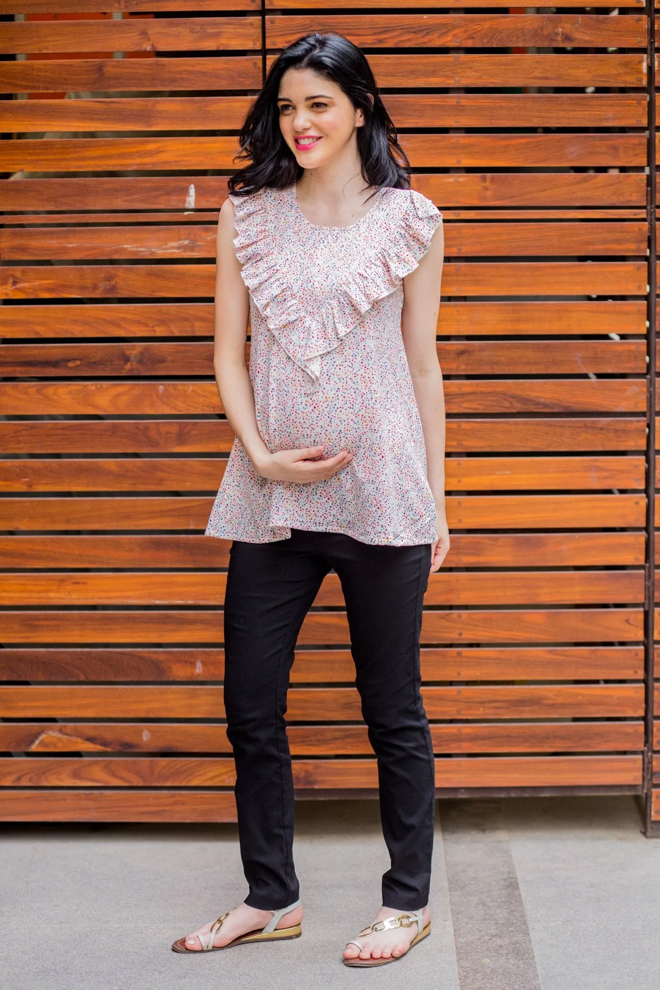 White Sprinkle Frill Maternity & Nursing Top