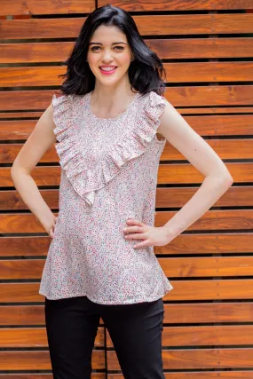 White Sprinkle Frill Maternity & Nursing Top