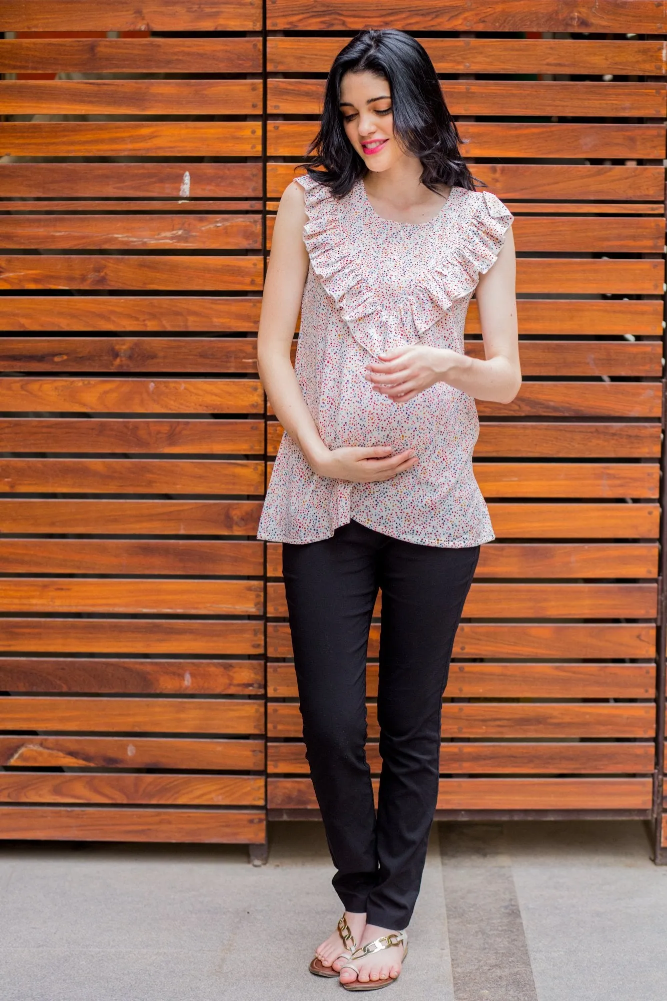 White Sprinkle Frill Maternity & Nursing Top