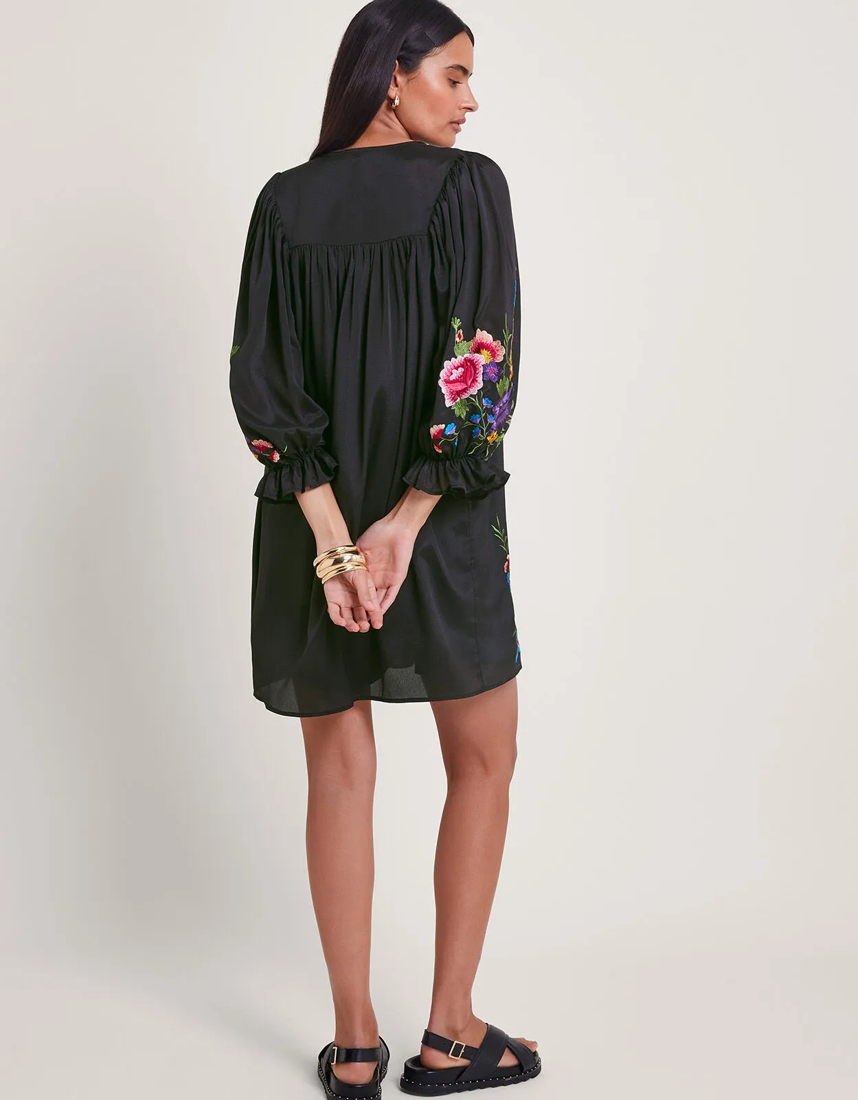 Winny Embroidered Tunic Dress Black