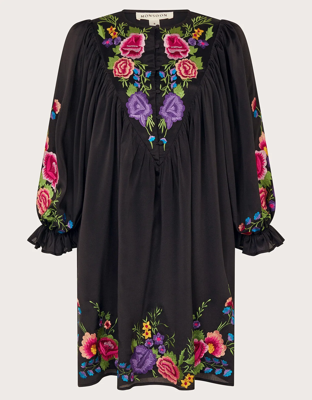 Winny Embroidered Tunic Dress Black