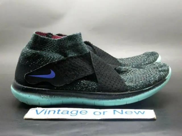 Women's 2017 nike free rn flyknit motion black teal blue running 880846-015 sz 6