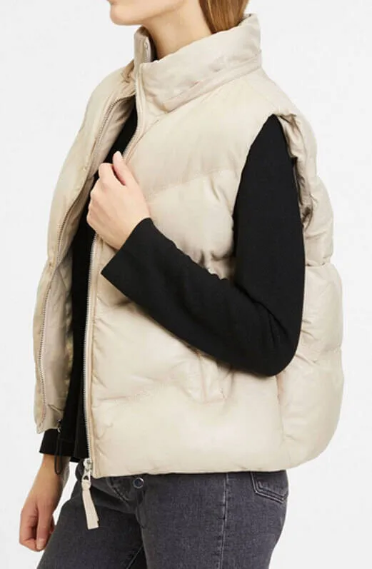 Women's cream quilted leather vest namica