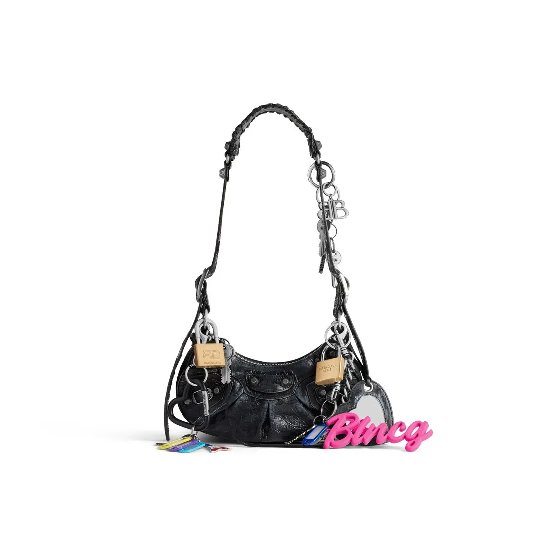      Women's Le Cagole Xs Shoulder Bag Used Effect With Charms  in Black 