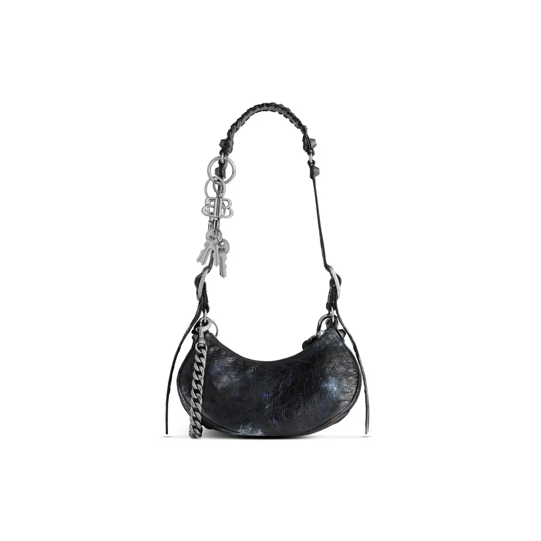      Women's Le Cagole Xs Shoulder Bag Used Effect With Charms  in Black 