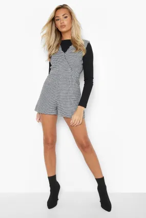 Woven Dogtooth Plunge Pinafore Romper