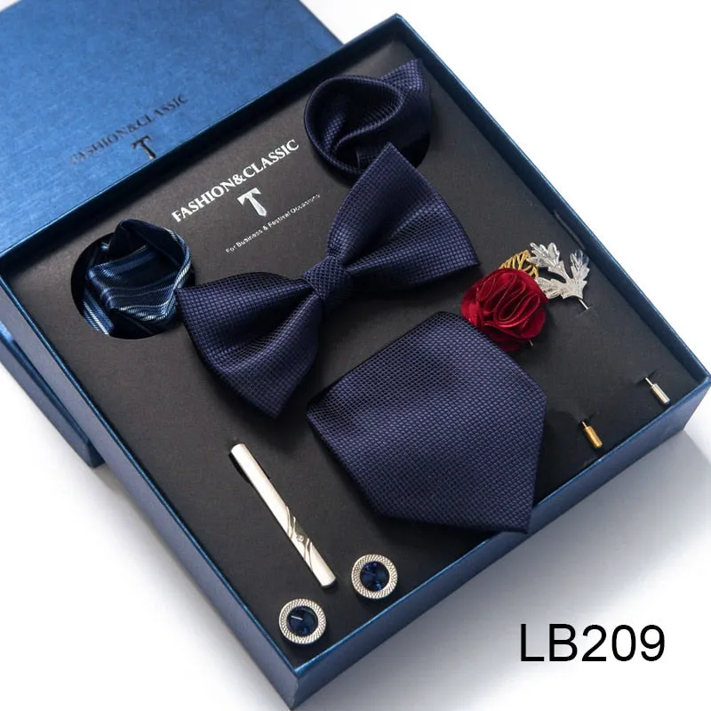 Xituodai Mix Colors New Style Silk Classic Wedding Gift Tie Pocket Squares Set Necktie Box Black Suit Accessories Solid Men