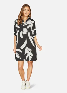 Yumi Black Abstract Print Tunic With Pockets