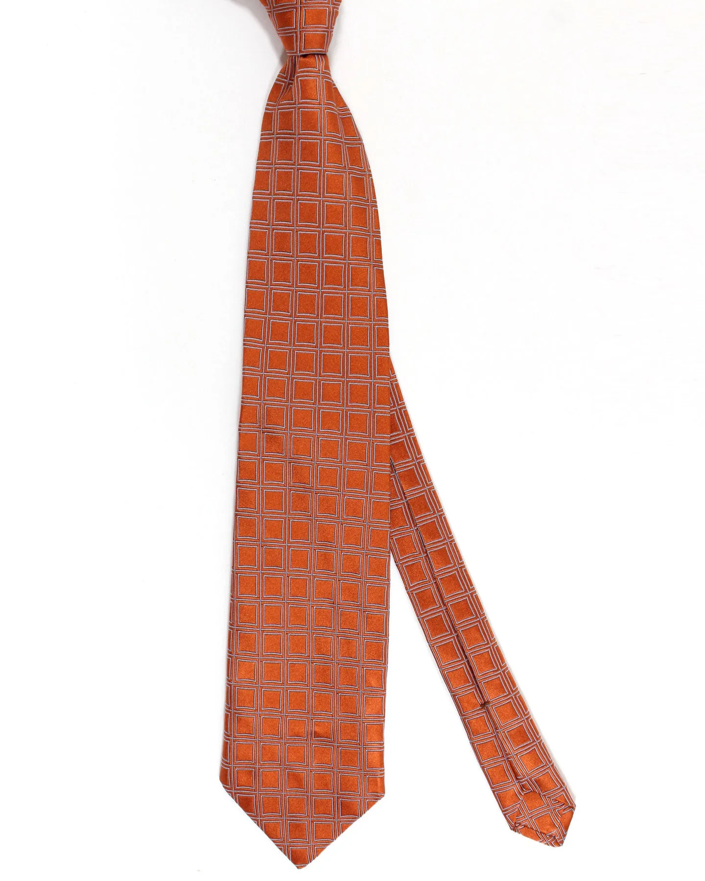 Zilli Sevenfold Tie Rust Orange Blue Geometric Design - Wide Necktie SALE