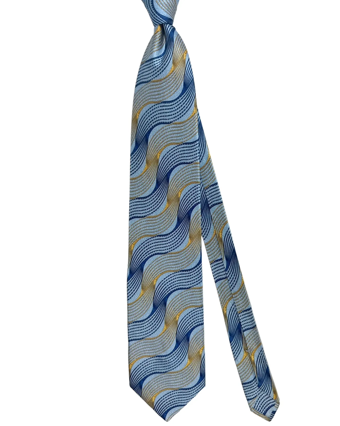 Zilli Silk Tie Blue Royal Blue Orange Swirl Design - Wide Necktie