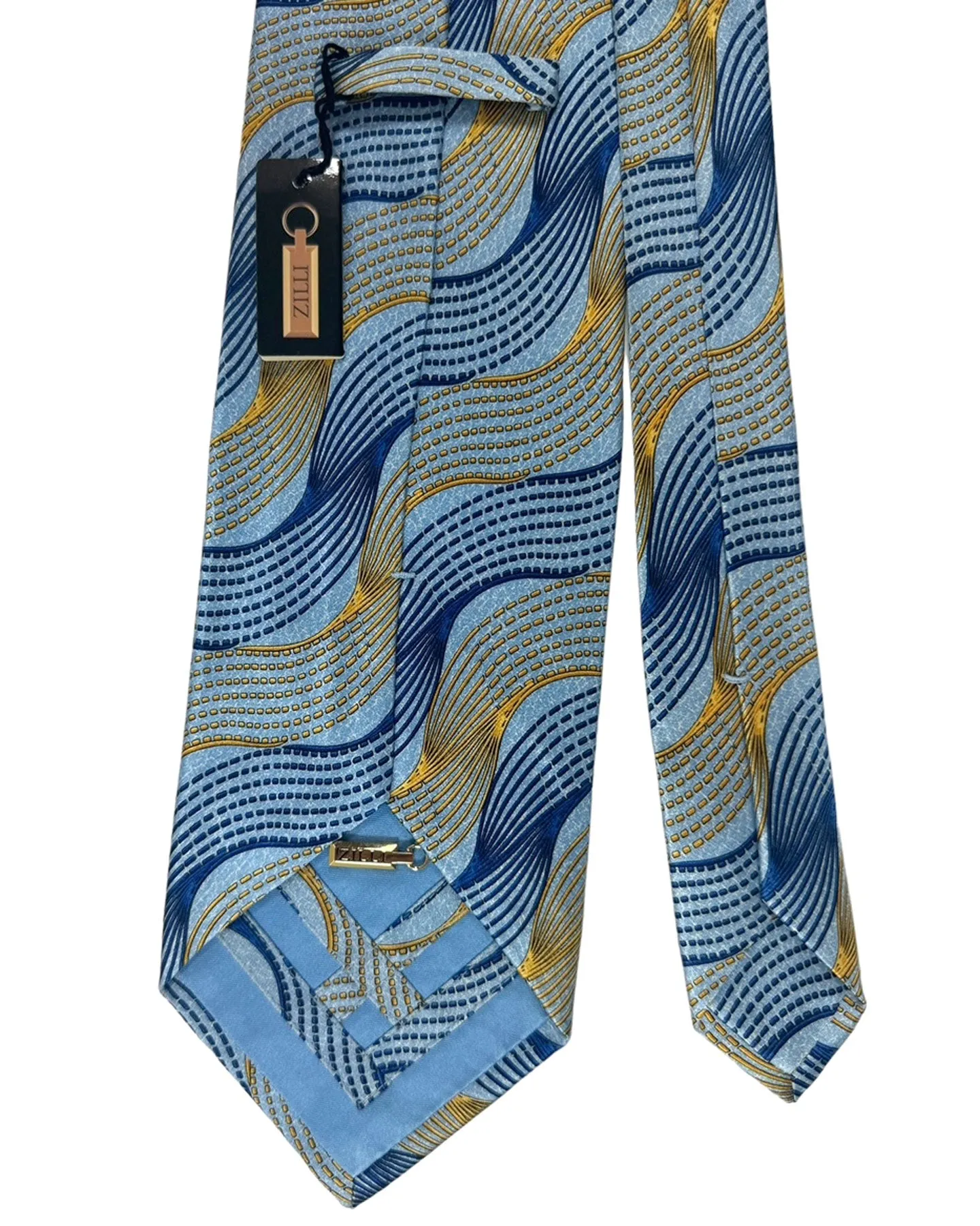 Zilli Silk Tie Blue Royal Blue Orange Swirl Design - Wide Necktie